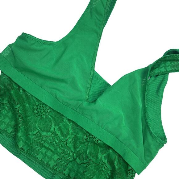 aerie Green Floral Lace V-Neck Bralette - Size Medium - Picture 3 of 4